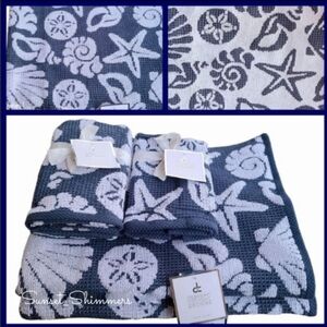 6 Starfish Sea Shell Beach House  Bath Hand Tip Towel Set Deborah Connolly NEW